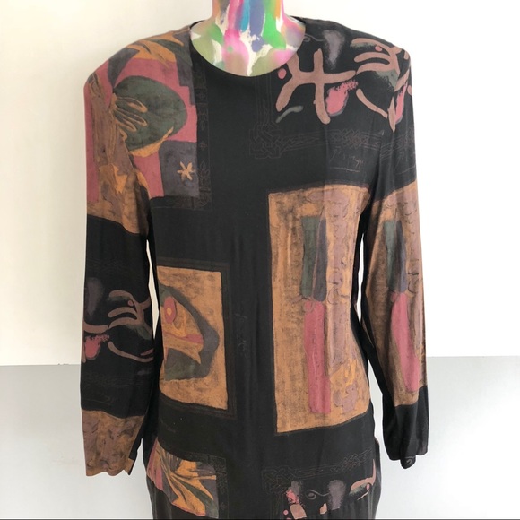 🍸 VINTAGE 80s Abstract Print Dress - Picture 5 of 7